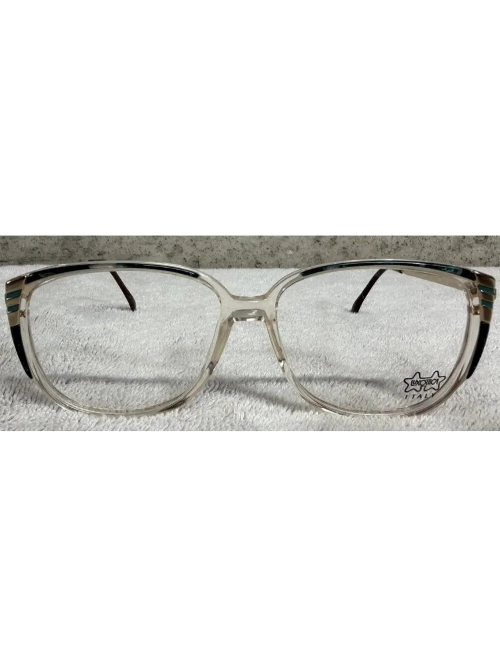 Vintage Luxottica Italy “ASHLEY” Oversized Round Blue Gold Eyeglasses 56-15-135
